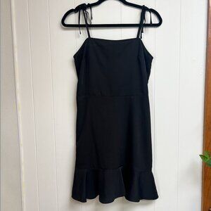 Express Tie Shoulder Ruffle Hem Black Fit and Flare Mini Dress Size Small